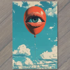 Art Print Unusual Red Balloon Eye Lips Overhead Dream Cloud Adventure Strange