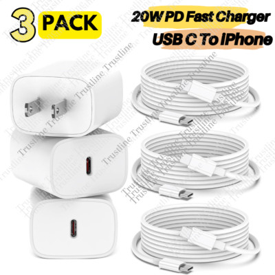 3Pack NEW Super Fast Charger Type C Adapter Cable For iPhone 14 13 12 11 Pro Max