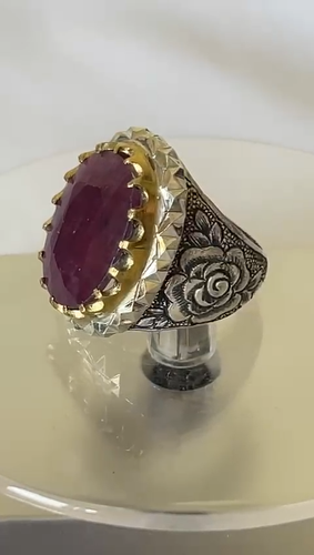 Heavy Men Silver 925 Ring Big Genuine African Ruby Handmade Jewelry ياقوت افريقي - Video 1 of 1