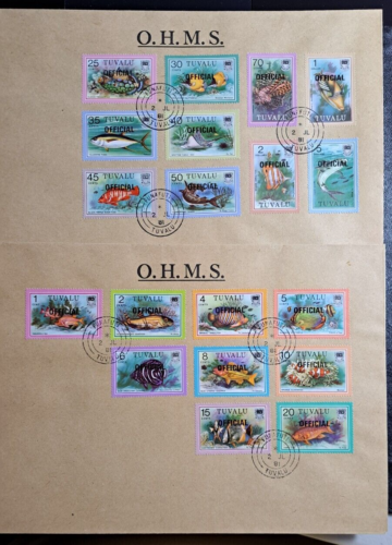 Tuvalu Stempel Sc O1-19, Fisch überdruckt ""OFFIZIELL"", FDC Set Sehr guter Zustand (GT) - Bild 1 von 3