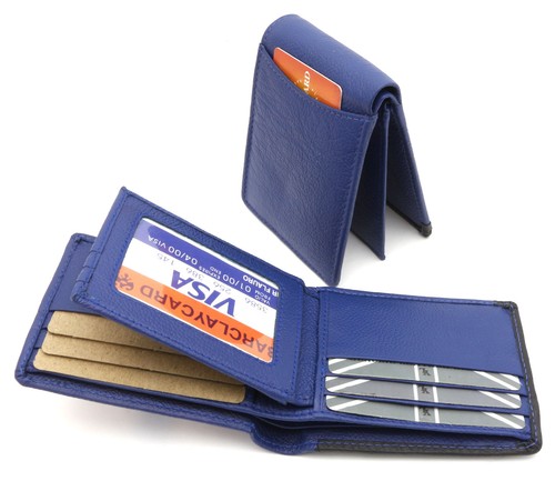 Bifold Blue Genuine Leather Wallet W/ Bull Head & Horseshoe Design with Rivets - Picture 10 of 11
