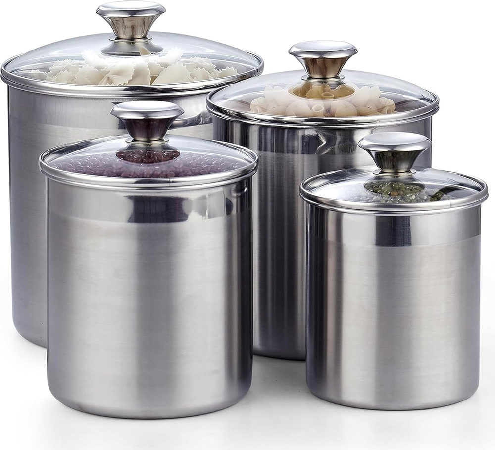 Stainless Steel Food Jar Storage Canister Set Large 4-Pcs 1.6qt/2.5qt/3.5qt /5qt