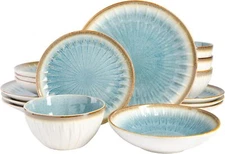 Gibson Elite Mayfair Bay Embossed Double Bowl Dinnerware Set, Service for 4 16pc