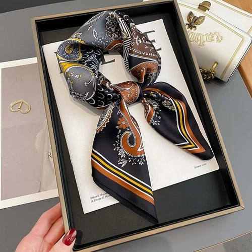 100% Pure Silk Women Vintage Kerchief Square Bandana Black Paisley 27'' Scarf - Bild 3 von 4