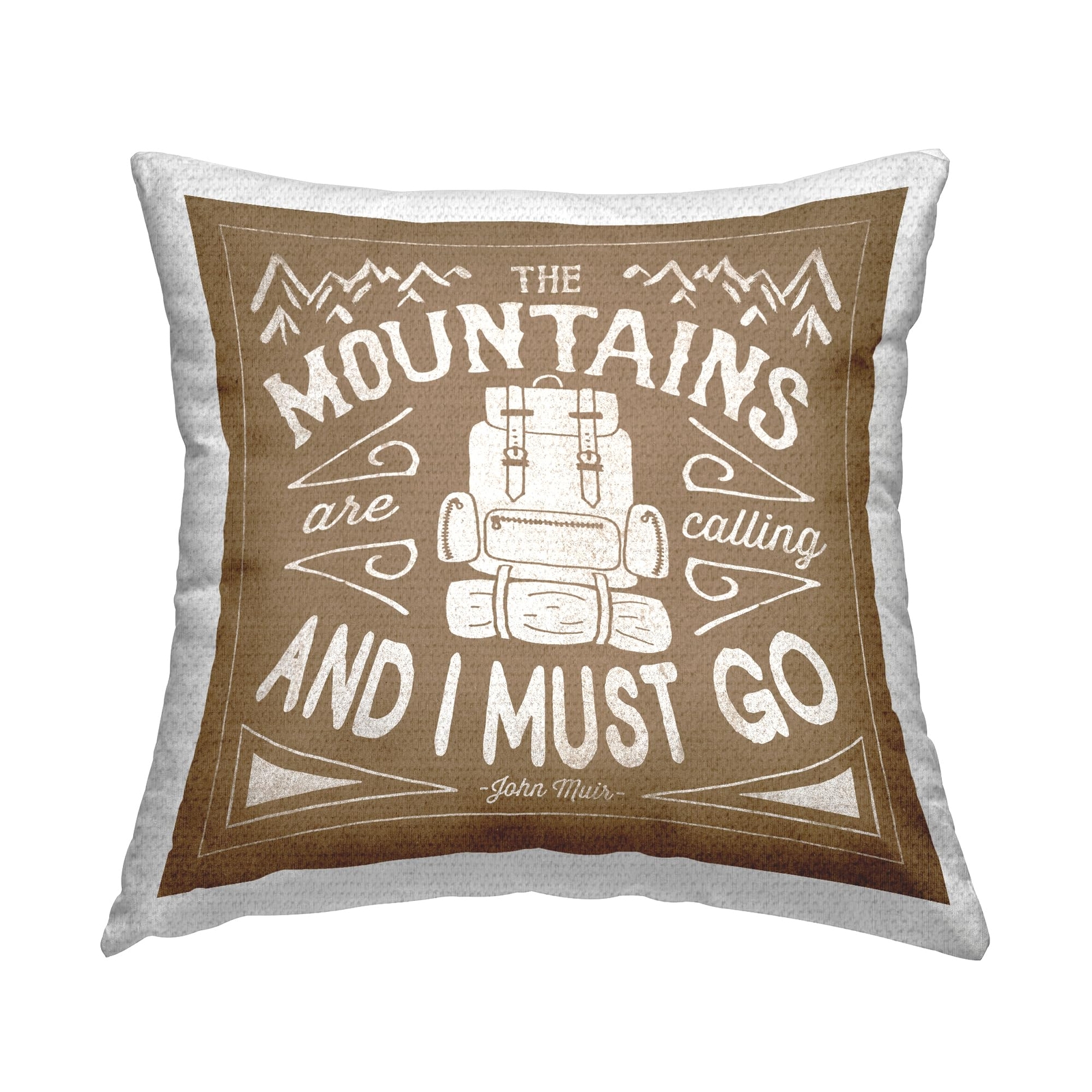 Mountains Are Calling Brown Outdoor Printed Pillow 18x18 Decor