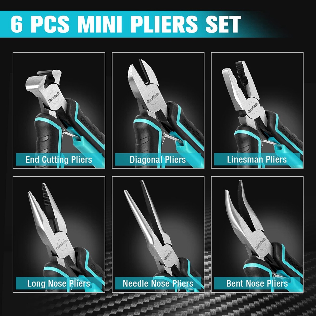 KRETLAW Mini Pliers Set 6Pcs – Needle Nose, Long Nose, Bent Nose Diagonal End Cutting And Linesman For Diy Electronic Repairing Jewelry With Pouch