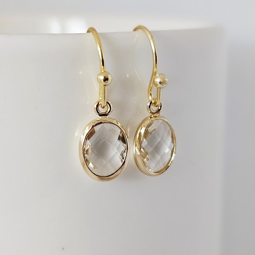 UK Oval Birthstone Earrings Crystal 18k Gold Filled French Hooks Birthday Gift - Picture 3 of 19