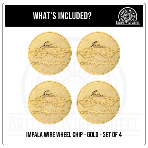 Impala Gold 3D Metal Wire Wheel Chip Emblems, Size 2.25", Set or Single - Picture 17 of 21