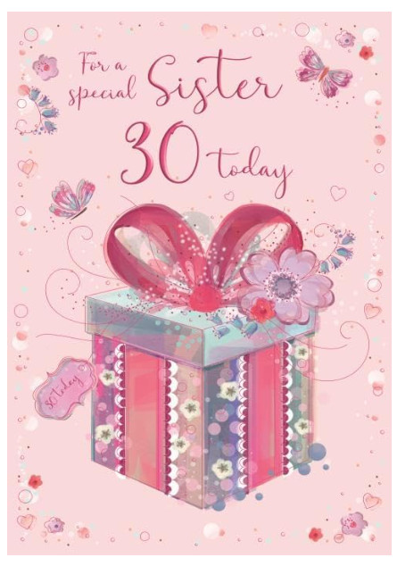 Birthday Card SISTER 30th 30. *Nine Inch Card. Pink foiling. Paper pages inside*