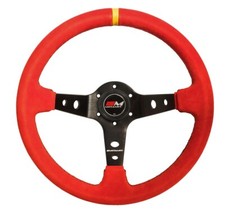 Motamec Rally Steering Wheel Deep Dish 350mm Red Suede Black Spoke