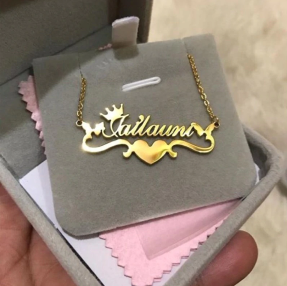 Personalized Butterfly Heart Nameplate Necklace in Stainless Steel