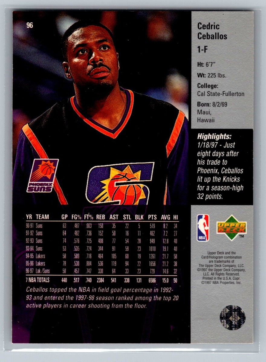 1997 Upper Deck Basketball #96 Cedric Ceballos Phoenix Suns | eBay