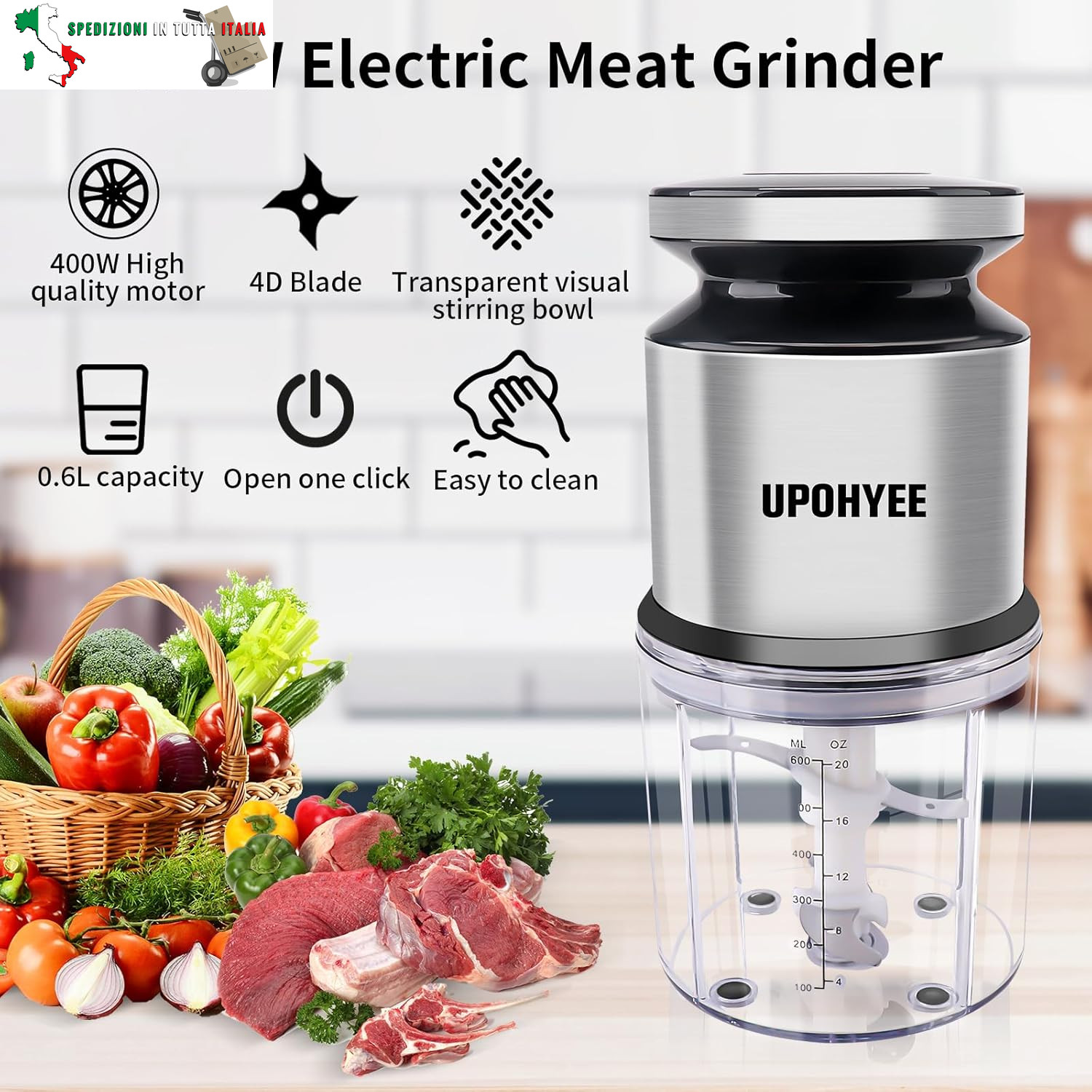 Tritatutto Mini Elettrico 400W 600ML: Robot da Cucina Salva Tempo - 4