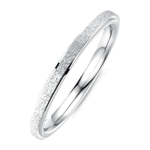 Stainless Steel 2mm Thin Sand Blasted Band Ring Size 4-8 Rose Gold Plated-Silver - Picture 4 of 9