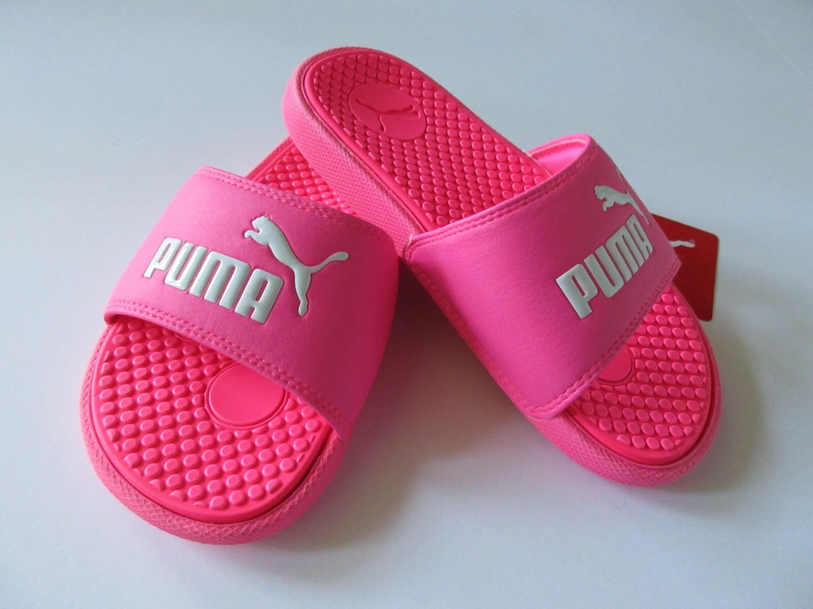 Infradito Puma Cool Cat giovani ragazze scivolo knockout rosa bianco logo Puma nuovo con etichette