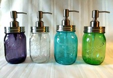 Mason Jar SOAP Pump DISPENSER  BALL / STAINLESS STEEL  PINK PURPLE GLASS