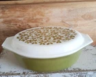 Vintage Pyrex Ovenware 045, 2.5 Quart Large Casserole Dish  with Lid Olives