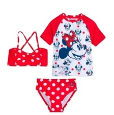Disney Minnie Mouse Red Polka Dot Deluxe Swimsuit Girls 5/6 3pc Set Nwt