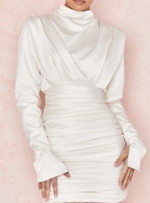 HOUSE OF CB 'Giorgiana' Ivory Satin Draped Mini Dress XS