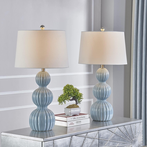 Set of 2 Ceramic Table Lamps, 3-Way Dimmable Gourd Bedside Nightstand Lamps with - Picture 8 of 9