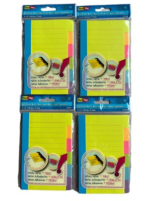 Redi-Tag Divider Sticky Notes 60 Ruled 4x6 Inch Assorted Neon Colors 4 New Packs