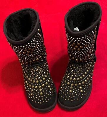 UGGS x JIMMY CHOO MANDAH Black Suede Decorated Studded Boots SZ 37