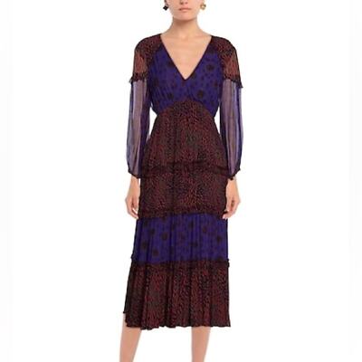 Ba&sh Purple Red Floral Multi Print Gypsie Midi Dress Size Medium