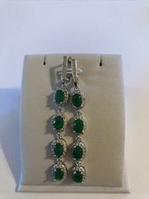 Long Natural Emerald White CZ Halo Oval Drops Leverback Earrings