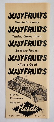 1957 Jujyfruits Wonderful Candy Print Ad 2.5 x 6.5