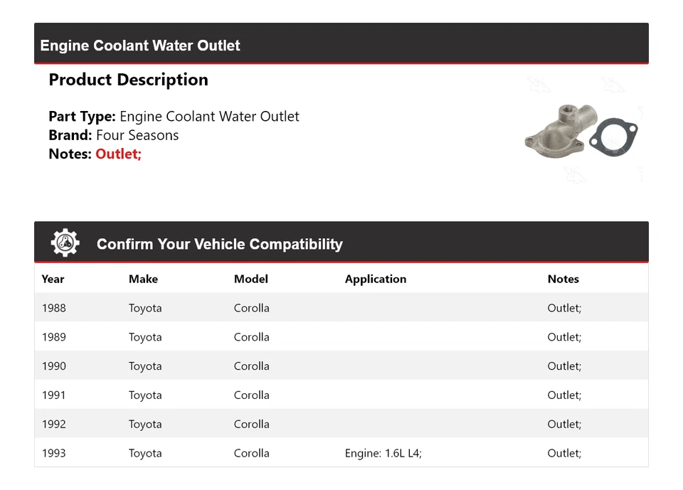Salida de agua refrigerante motor Toyota Corolla 1988-1993 4 estaciones 1989 1990 Foto 2 de 4
