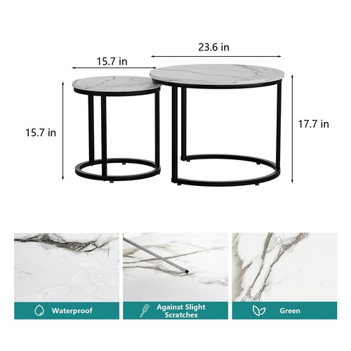 Smuxee White Nesting Coffee Table Set of 2, 23.6" for Living Room & Bedroom - Picture 3 of 3