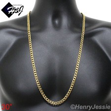 30"MEN's Stainless Steel 7mm Gold Plated Cuban Curb Link Chain Necklace