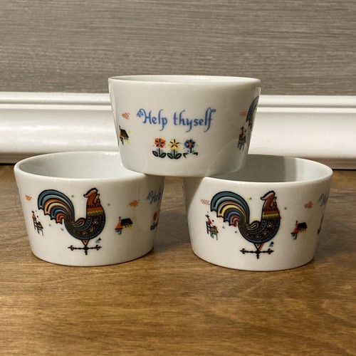 Berggren Rooster Help Thyself Cups Custard Fruit Set Of 3 Scandinavian Vintage - Picture 3 of 7