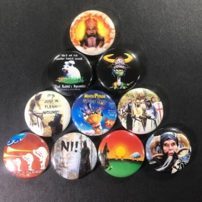 Monty Python and the Holy Grain 1'' Button Pin set Comedy John Cleese Satire