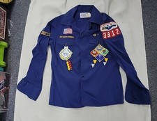 Boy Scouts of America Youth Blue Shirt Sz 12, Sewn On Patches Pins Michigan