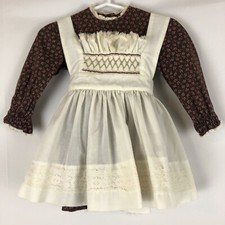 VTG Handmade Pinafore Dress Brown Dress With Flowers and Smocked Pinafore 12 mo.