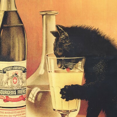 Absinthe Bourgeois Poster, Vintage 1902 French Cat Alcohol