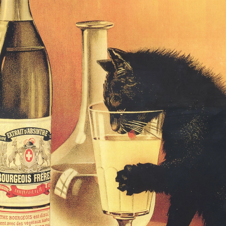 Póster burgués de absenta, pared publicitaria de alcohol gato francés vintage de 1902 Foto 2 de 2