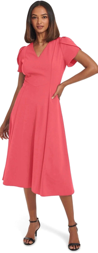 Women's Andrew Marc Tulip Fit & Flare Pink Midi Dress Size 6