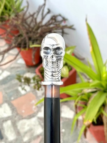 Sliver Skull Head Handle Victorian Handcrafted Wooden Walking Stick Cane Gift - Picture 5 of 10