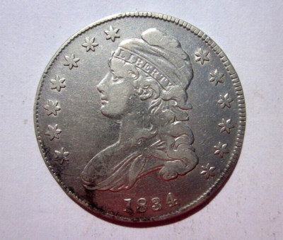 1834 CAPPED BUST HALF DOLLAR 50C VERY NICE RARE O-118 SMALL DATE SMALL LETTERS