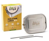 Edelstahl Brotdose - Lunchbox (1400 Ml), Vesperdose, Brotzeitbox + Trinkhalme