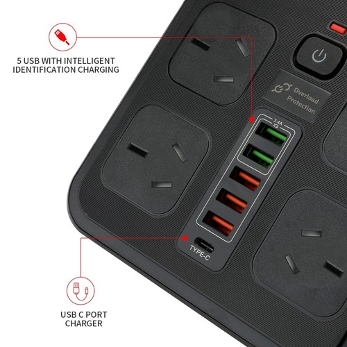 Surge Protector Power Board 4 Outlets USB A C Port Individual Switch Power Strip - Picture 12 of 19