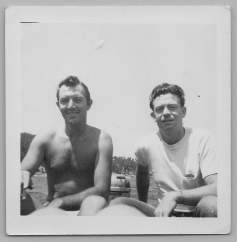 1950s Handsome Men Friends Boating Outdoors Summer Portrait Shirtless - Picture 2 of 3