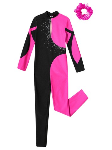 Kids Girls Jumpsuit Gymnastics Leotard Sparkly Catsuit Hollow Back Bodysuit - Picture 87 of 109