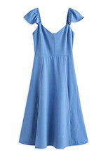 Blue Sweetheart Neck Flutter Short Sleeve Ruffle Solid Midi A-Line Dress S