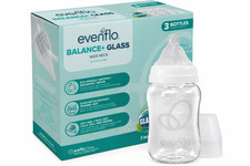 Evenflo Balance Glass Baby Bottles Wide Neck 6oz 3 Pack Anti-Colic