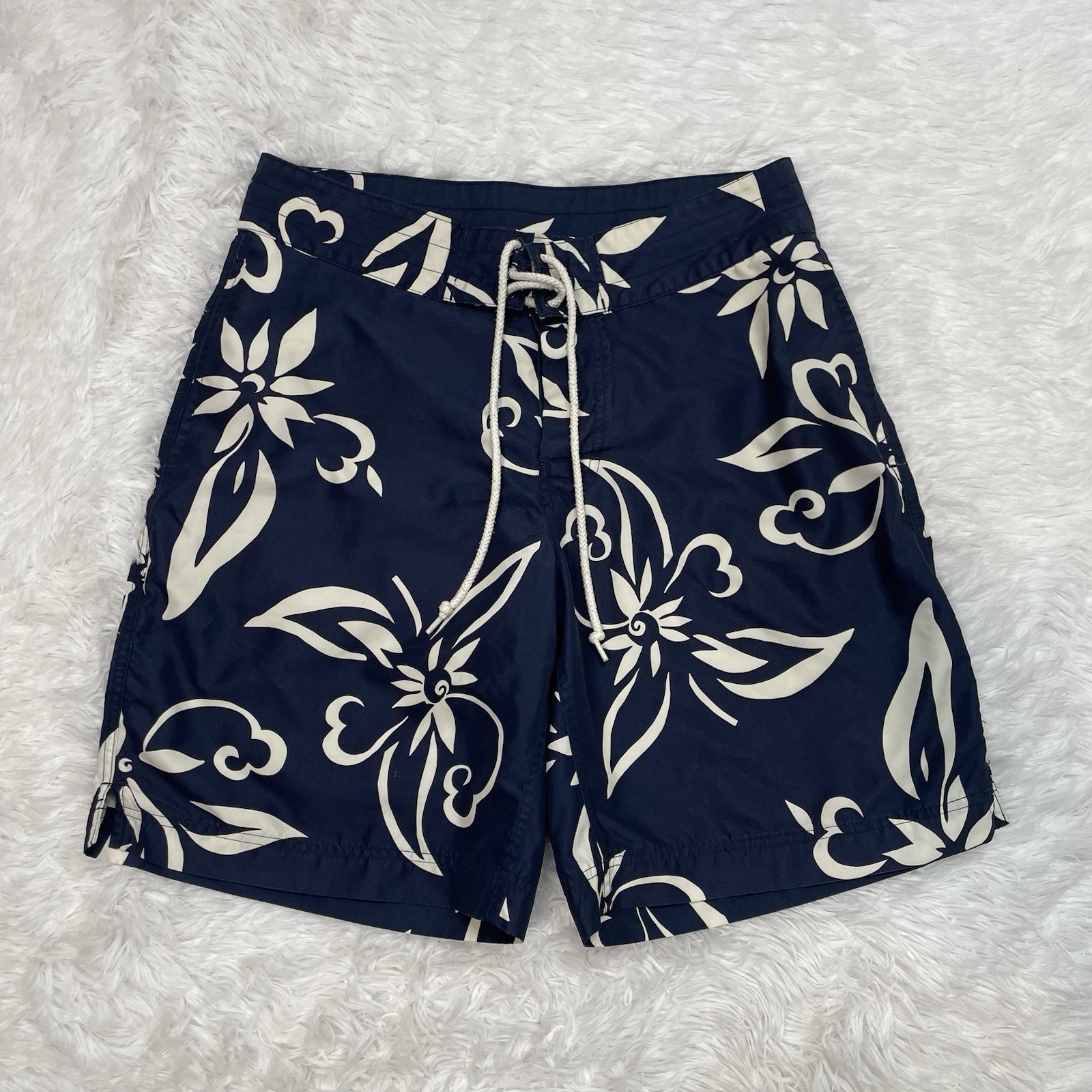 J. Crew Mens Size 32 Floral Printed Unlined Swim Trunks Board Shorts Blue