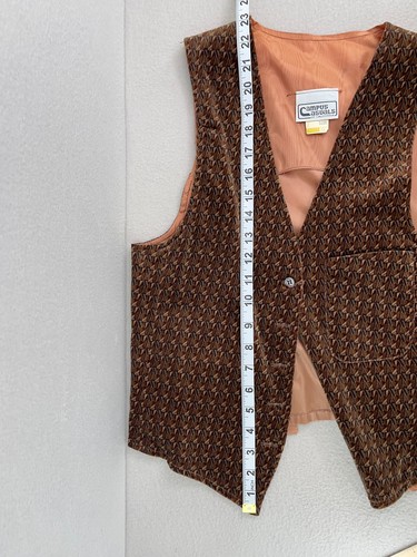 Vintage 70s Campus Casuals 7/8 Brown Geometric Vest Lined Button Front Mod Boho - Picture 8 of 11