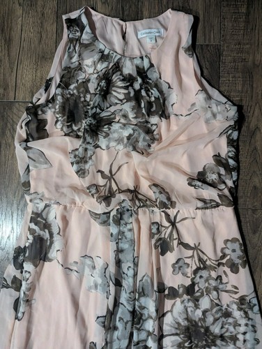 Coldwater Creek Blush Pink & Gray Floral Print Chiffon Overlay Maxi Dress Sz 16 - Picture 2 of 17